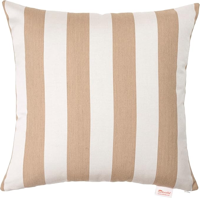 Austin Horn Classics Sunbrella Maxim Heather Beige Cabana Stripe, Knife Edge, Zippered Opening, 24-inch Pillow Cover (Set of 2), No Insert Included