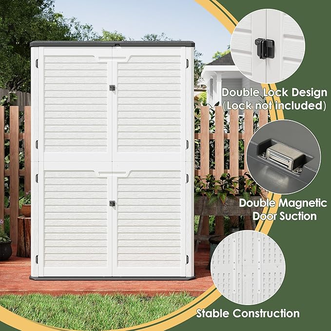 KAMABOKO Outdoor Storage Cabinet 55 Cu.Ft Outdoor Trash Can Storage Shed Waterproof Horizontal Storage Shed Outdoor Storage for Backyard, Patio, Poolside (White)