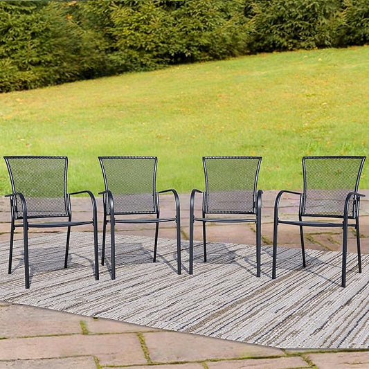 Outdoor Metal Patio Chairs Set of 4, Stackable Iron Mesh Dining Chairs with Armrests, All-Weather Bistro Chairs for Garden, Backyard, Porch, or Balcony