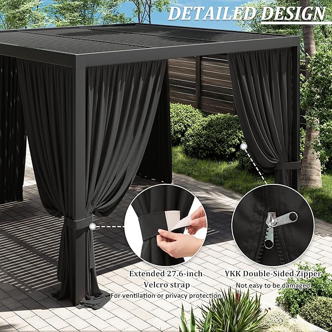 Gazebo Universal Replacement Privacy Curtain,10'×10' Gazebo Outdoor Waterproof Curtains, 4-Panels Sidewall Curtains with Double Zipper for Patio Canopy, Garden and Backyard (Curtain Only)
