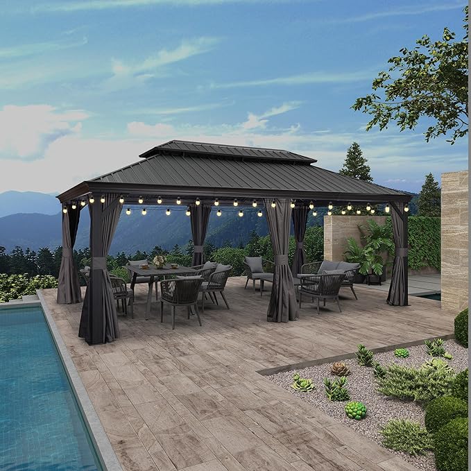 PURPLE LEAF 12' X 20' Large Gazebo Aluminum Galvanized Steel Double Roof for Patio Lawn and Garden Outdoor Gazebo Grey