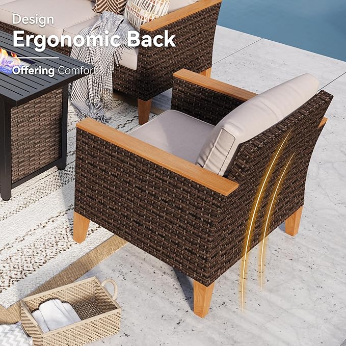 GREEN PARTY 9 Pieces Wicker Patio Furniture Set, All-Weather Outdoor Rattan Patio Sectional Sofa Conversation Set with 4" Thick Cushions for Garden, Backyard, 2 x Ottomans