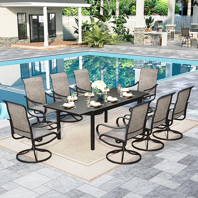 Sophia & William Outdoor Dining Set Patio Dining Sets Patio Table and Chairs Set 9 Pieces Outdoor Dining Table for 8 with Swivel Patio Chairs Patio Set for Garden Pool All Weather Brown
