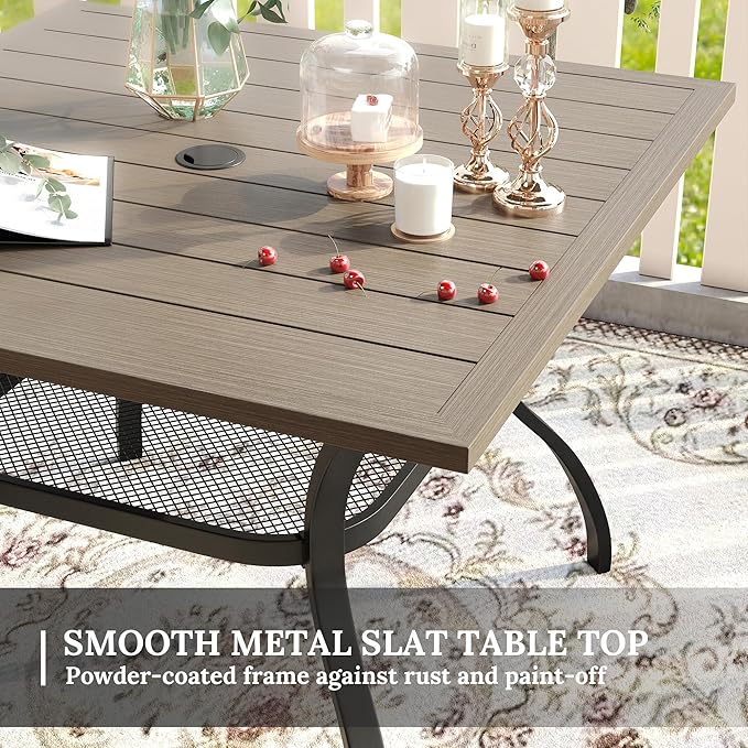 VICLLAX 5 Pieces Patio Dining Set, 4 Seats Outdoor Furniture Includes 37.8" Square Outdoor Table and 4 Swivel Patio Chairs, Grey Wood Grain Tabletop and Sandshell Fabric
