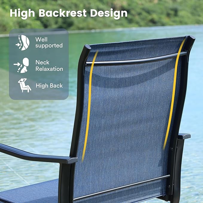 VICLLAX 9 Pieces Patio Dining Set for 8 Includes 60" Outdoor Round Table and 8 Patio Swivel Chairs for Lawn Garden, Black Tabletop and Blue Fabric