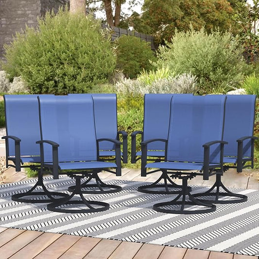 Patio Swivel Chairs Set of 6, Outdoor Swivel Chairs with Armrest, High Back Patio Chair with Metal Frame, All-Weather Outdoor Dining Chair for Deck, Porch and Lawn, Blue
