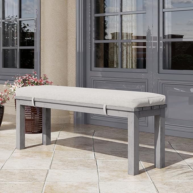 Outdoor Patio Bench, Metal Aluminum Outdoor Bench with Waterproof Cushions, Furniture Seating for Porch, Balcony, Deck, Backyard, Gray