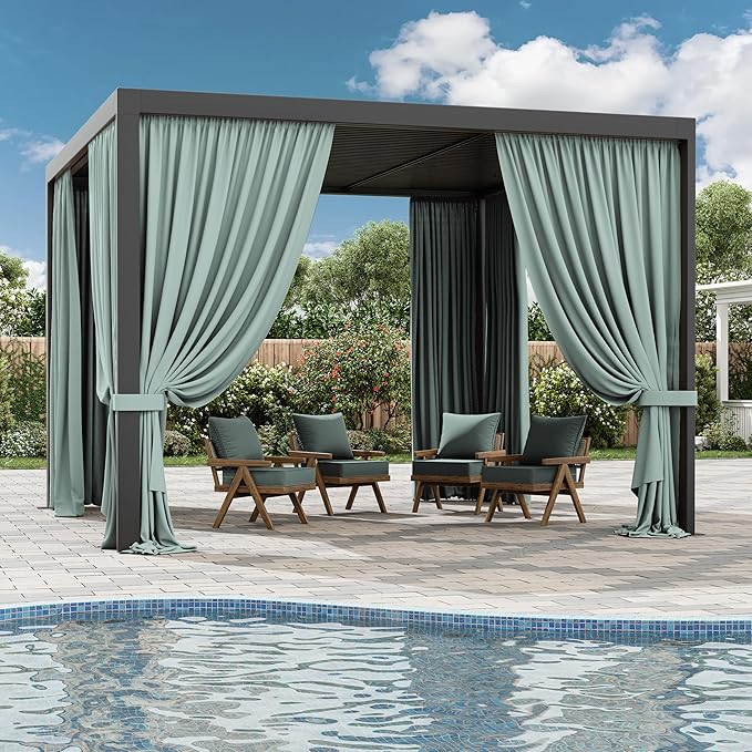 Gazebo Universal Replacement Privacy Curtain,10'×10' Gazebo Outdoor Waterproof Curtains, 4-Panels Sidewall Curtains with Double Zipper for Patio Canopy, Garden and Backyard (Curtain Only)