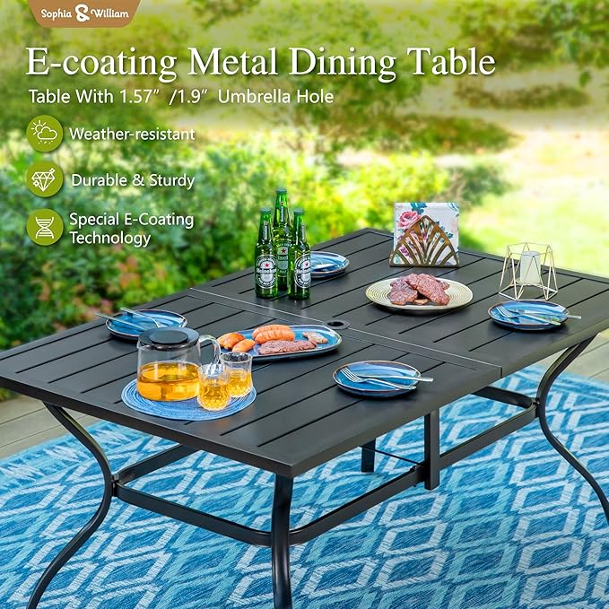 Sophia & William Patio Set with Umbrella 8 Pieces Outdoor Dining Set for 6 with 13ft Double-Sided Patio Umbrella Red, 6 x Swivel Patio Chairs, 1 Metal Table for Lawn Garden