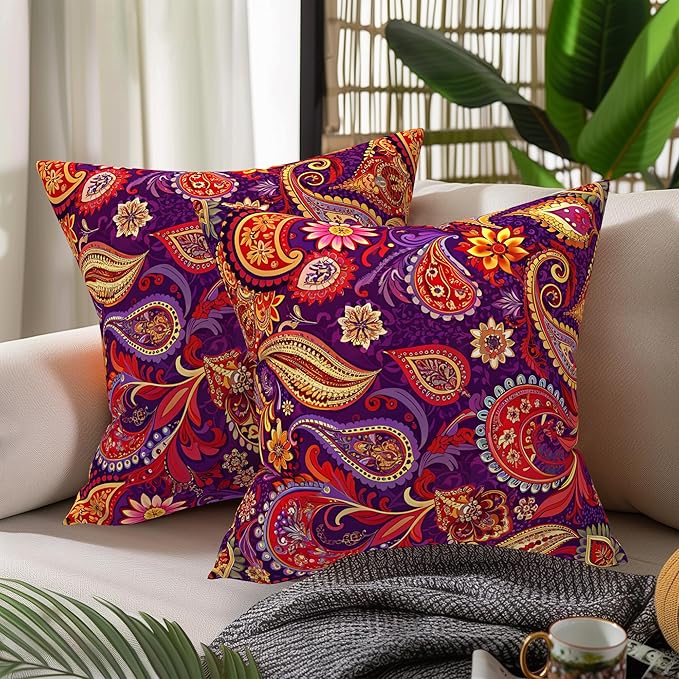 WOLKI Waterproof Outdoor Pillows 22x22 Feather and Down Filled Throw Pillow for Patio Furniture, Outside Decorative Pillow Set of 2 Flower