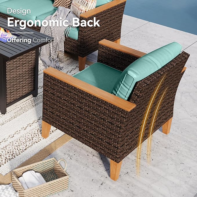 GREEN PARTY 11 Pieces Wicker Patio Furniture Set, All-Weather Outdoor Rattan Half-Moon Curved Patio Sectional Sofa Conversation Set 11 Seats with 4" Thick Cushions for Backyard, 2 x Ottomans (Blue)