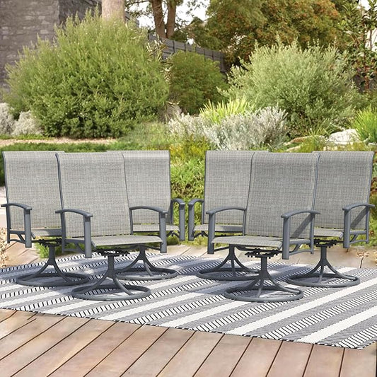 Patio Swivel Chairs Set of 6, Outdoor Swivel Chairs with Armrest, High Back Patio Chair with Metal Frame, All-Weather Outdoor Dining Chair for Deck, Porch and Lawn, Grey