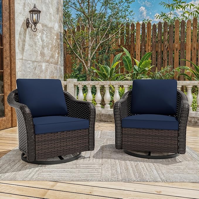 Vista Vibe Outdoor Patio 360 Degree Swivel Glider Rocker Chairs Set of 2, Washable Cushions, All-Weather & Steel Frame & Deep Seat Chairs, Balcony, Yard (Navy)