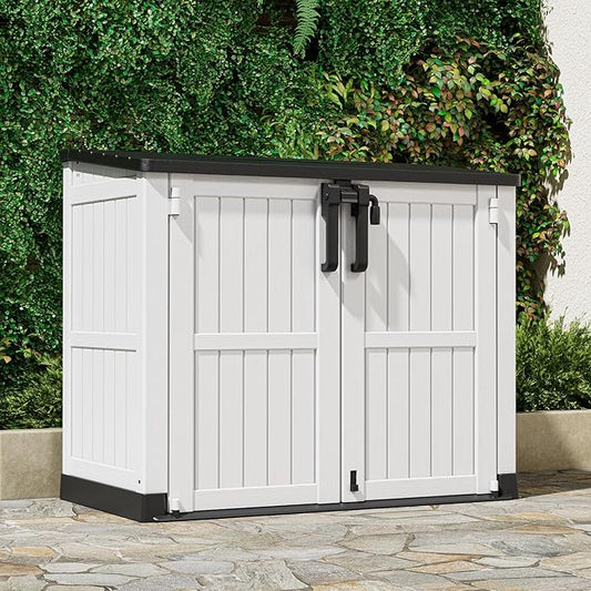 LHBcraft Outdoor Storage Cabinet 36 Cu Ft with Lockable Doors, Portable Horizontal Storage Shed, Resin Outdoor Storage Box Waterproof for Patio-Easy to Assemble