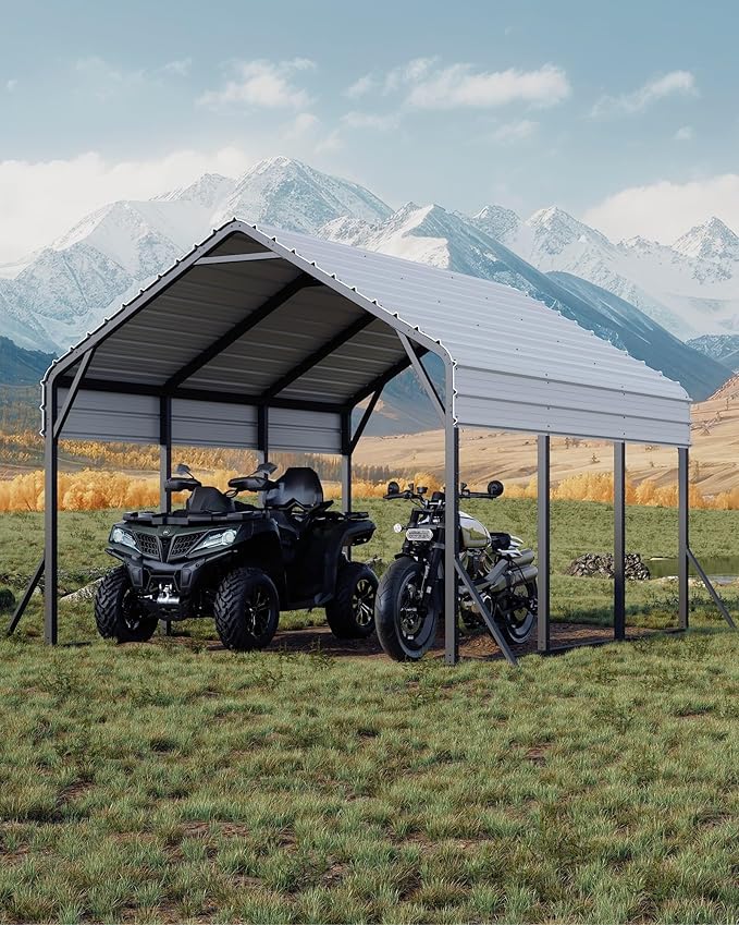 GarveeLife 13 ft x16 ft x11 ft Metal Carport, Steel Heavy Duty Car Ports for All-Weather, for Cars, Motorcycles, ATV, or Boats, N.W. 500 LBS