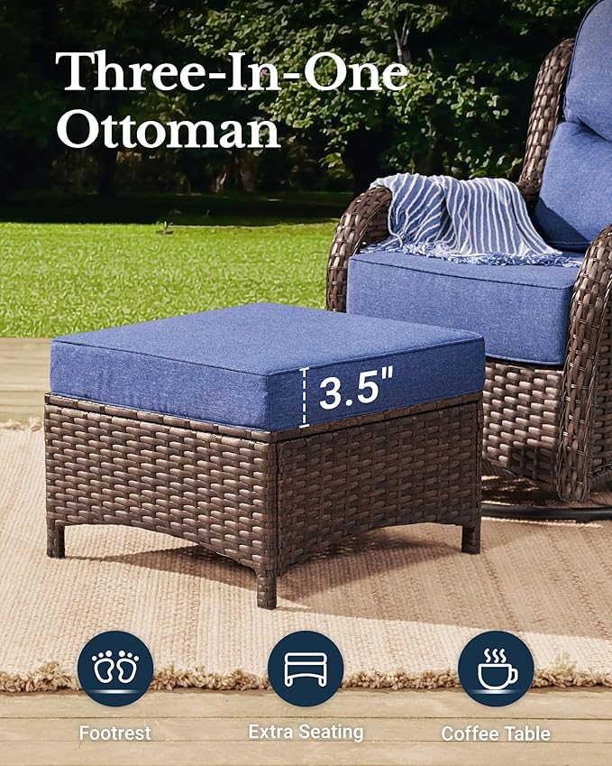 HILLGA Luxury Patio Furniture Set with 6-inch Thick Cushion, Outdoor Couch and High Back Swivel Rocker Patio Chairs, 10PCS Wicker Conversation Set for Deck Yard and Poolside, Blue (V2)