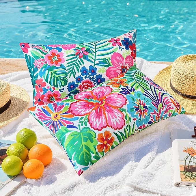 Outdoor Pillow Covers 12x20 Inch Set of 2 Tropical Floral Plants Boho Throw Pillows Cases Waterproof Lumbar Garden Cushion Sham for Patio Funiture Tent Balcony Bench Sofa Couch