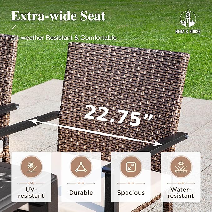 HERA'S HOUSE 7 PCS Outdoor Dining Sets for 6, Outdoor Rattan Chairs and Wood Like Table with 1.57" Umbrella Hole, Patio Dining Set for Deck, Balcony, Backyard, Garden