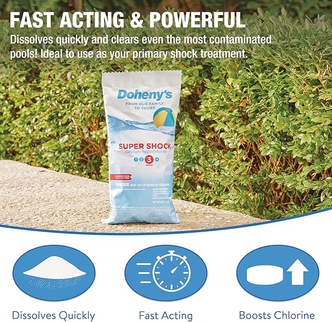 Doheny's Super Pool Shock | Pro-Grade Chlorine Shock, Quick-Dissolving, Fast-Acting 68% Cal-Hypo Granular Pool Shock | 6 x 1lb Bags, Proudly Made in The USA