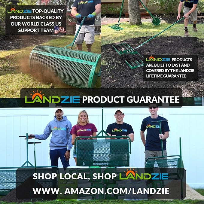 LANDZIE Lawn and Garden Spreaders - 60 x 20 Inch Tow-Behind Compost and Peat Moss Spreader for Large Lawns Commercial Landscaping - Effortlessly Spread Perfect Layer of Topdressing - Large Lawn Care