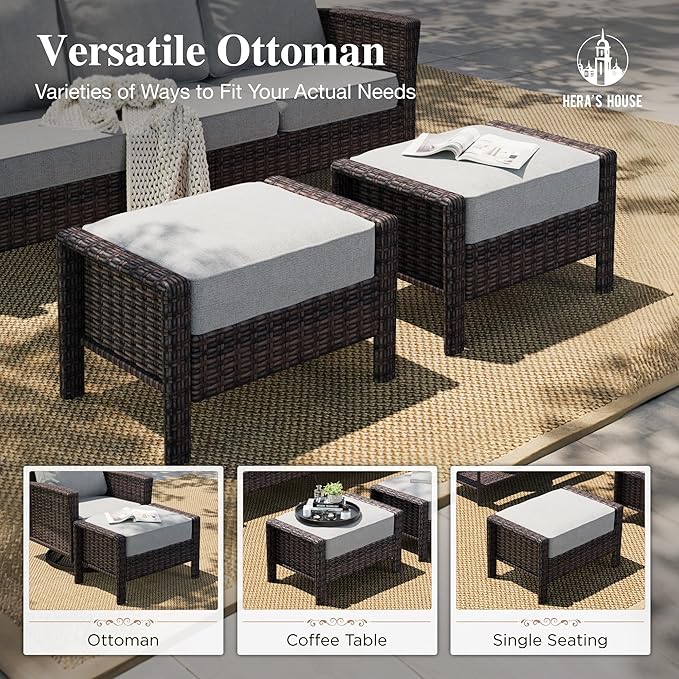 HERA'S HOUSE Gray Patio Furniture Set, Outdoor Sectional Seating Furniture, 35" High Back Swivel Wicker Chairs with 5.5" Thick Cushions, 6-Piece Patio Conversation Sofa Sets for Deck Lawn Backyard