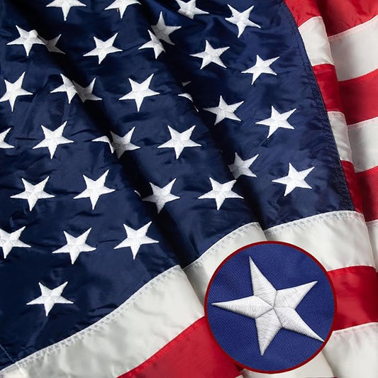 4x6 FT American Flags for Outdoor,Super Tough Spun Polyester & Long Lasting Nylon USA Flag Embroidered Stars, Sewn Stripes, Brass Grommets UV Protection Outdoor High Wind & All Weather USA Flag