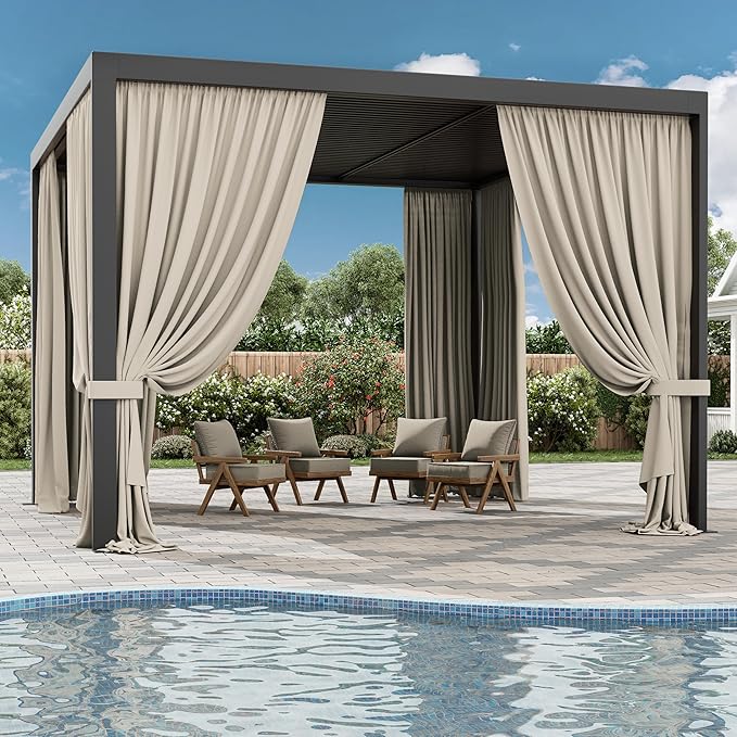 Gazebo Universal Replacement Privacy Curtain,12'×12' Gazebo Outdoor Waterproof Curtains, 4-Panels Sidewall Curtains with Double Zipper for Patio Canopy, Garden and Backyard (Curtain Only)