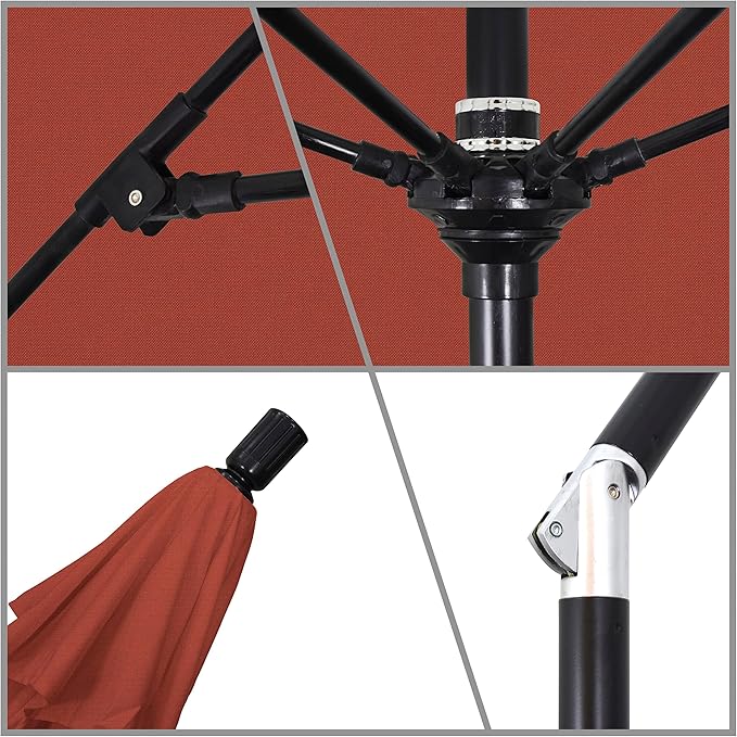 California Umbrella 9' Round Aluminum Pole Fiberglass Rib Market Umbrella, Crank Lift, Collar Tilt, Black Pole, Sunbrella Spectrum Mist