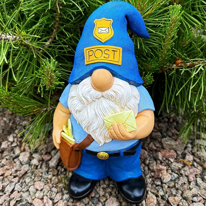 Mood Lab Garden Gnome - Funny Postman Gnome Figurine - 9.25 Inch Tall Lawn Statue - for Outdoor or House Decor