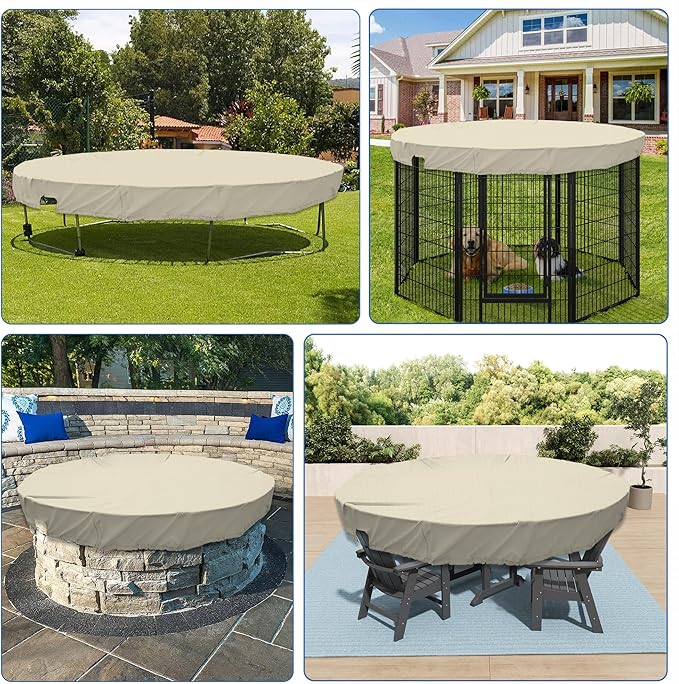 ECOOPTS 19 ft Waterproof Round Polyester Pool Cover for Above Ground Pools, Swimming Pool Cover Protector Winter Safety Cover (Beige)