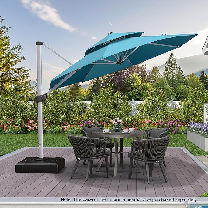 PURPLE LEAF Patio Umbrella 10 Feet Outdoor Round Umbrella Large Cantilever Umbrella Windproof Offset Heavy Duty Sun for Garden Deck Pool Patio, Turquoise Blue