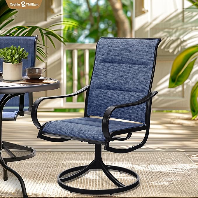 Sophia & William Outdoor Patio Chairs Set of 2, Swivel Patio Chair with Padded Textilene and Black Metal Frame, Good for Lawn Yard Garden All Weather (Blue)