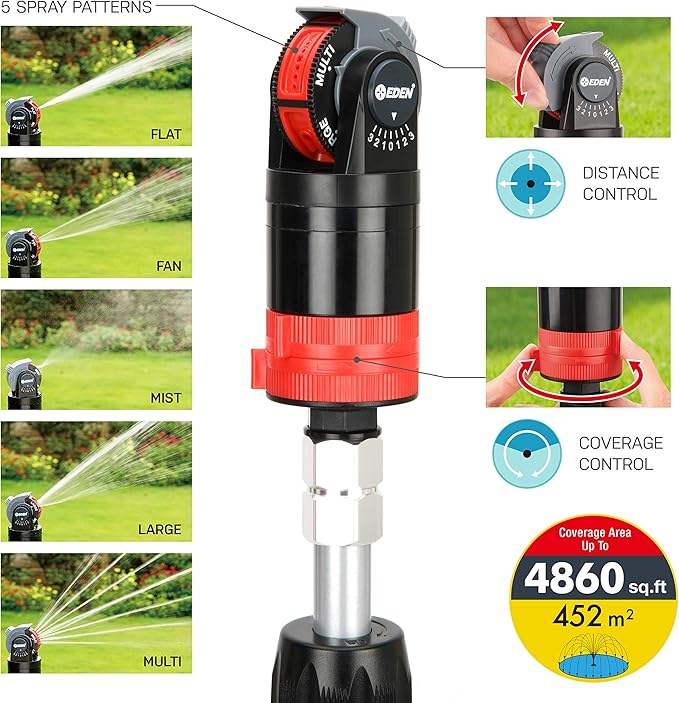 Eden 11530 Multi-Pattern Turbo Gear Drive Metal Tripod Sprinkler Plus Misting System w/Quick Connect Starter Kit, 360 Degree Coverage