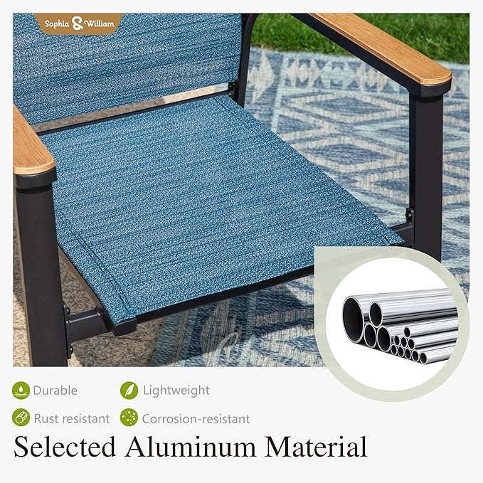 Sophia & William Patio Table and Chairs Set 7 Pieces, 6 Aluminium Patio Dining Chairs with 60" x 38" Metal Dining Table, Stackable and Easy to Move for Outdoor Garden Lawn (Blue)