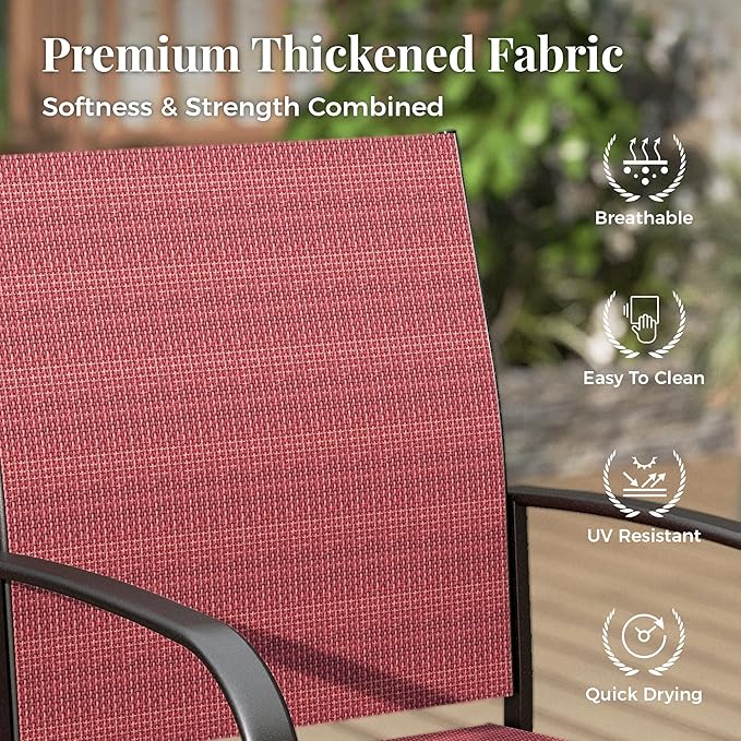 Patio Table and Chairs Set, Patio Dining Sets for 6 with Red Chairs and Metal Rectangular Table, 7-Piece Patio Furniture Set for Deck Backyard Poolside
