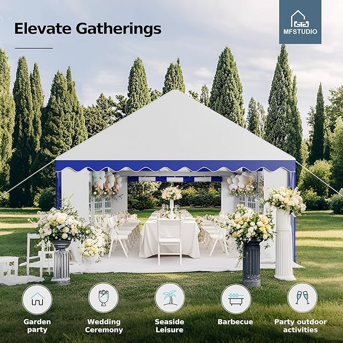 MFSTUDIO 13'x26' Party Tent, Outdoor Heavy Duty Party Tents with Removable Sidewalls, Large Canopy Tent Shelter for Outdoor Events Wedding Birthday, Blue