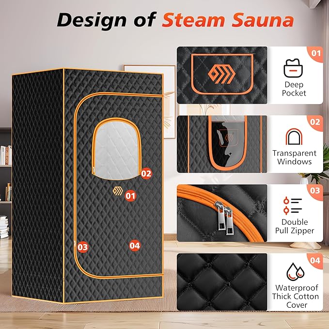 Portable Sauna Box, Personal Steam Sauna for Home with Steamer, Remote Control, Folding Chair and Mat, Portable Steam Sauna Tent, Home Spa for Relaxation