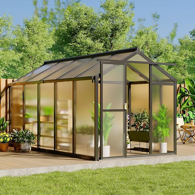 6x10 FT Greenhouse, Greenhouse for Outdoors, Polycarbonate Greenhouses with Quick Setup, Aluminum Frame and Roof Vent, Lockable Door for Backyard, Green Houses for Outside Garden Backyard, Patio