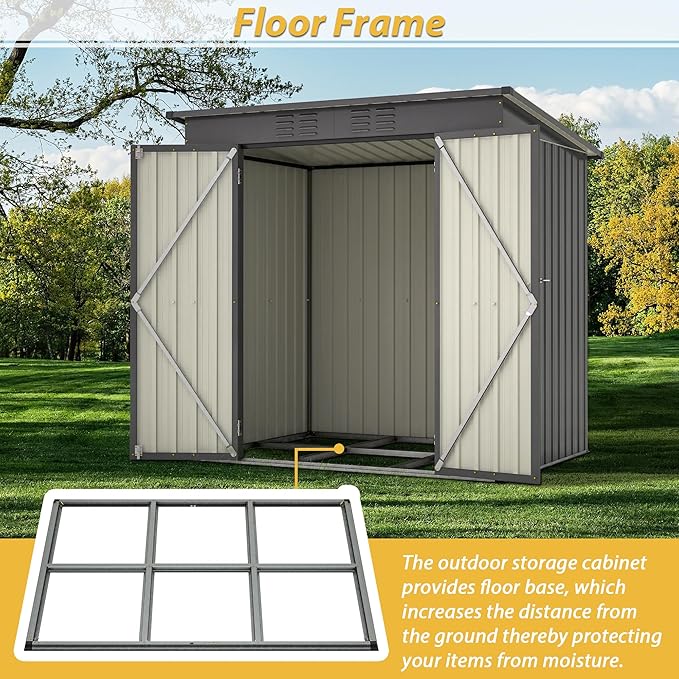 6X4 FT Outdoor Storage Shed, Waterproof Metal Garden Sheds with Lockable Door, Steel Tool Storage Buildings Shed & Outdoor Storage House for Garden, Backyard, Patio, Lawn, Trash Cans(Black)