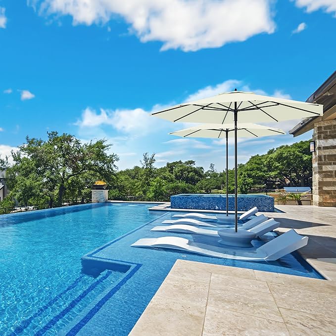 Midtown Umbrellas Push Pop Sunbrella Umbrella 9 Feet Outdoor Umbrella in Canvas Natural Acrylic - Patio Umbrella, Backyard Umbrella, Garden Umbrella, Picnic Table Umbrella & Pool Umbrella - Black Pole