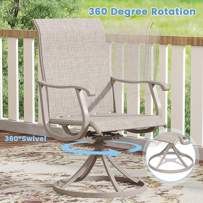 DIFY 5 Pieces Outdoor Patio Dining Set, 4 Sandshell Textilene Swivel Dining Chairs and 40.6" Sandshell Round Metal Dining Table, Outdoor Table and Chairs