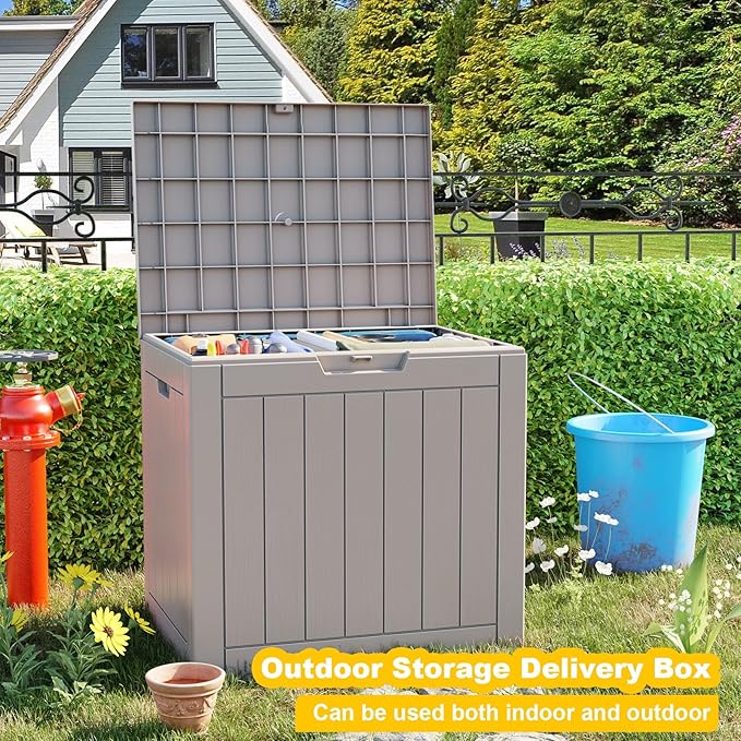 30 Gallon Outdoor Storage Box - Deck Box Container for Patio, Pool, and Garden-Waterproof and UV Resistant Resin,Lockable (Grey)