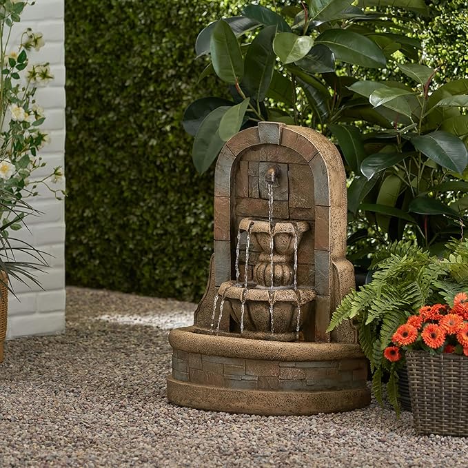 Merax 29" High Roman Tier Fountain, Outdoor Weather-Resistant Floor Fountain, Classic Design for Garden Patio Yard, Stone Gray