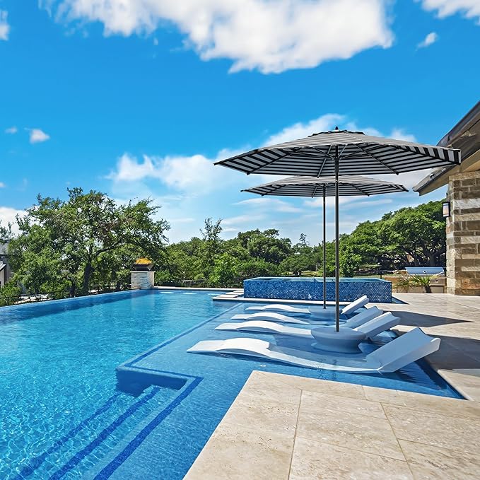 Midtown Umbrellas Push Pop Sunbrella Umbrella 10 Feet Large Outdoor Umbrella With Black & White Acrylic Fabric - Deck Patio Umbrella, Backyard Umbrella, Garden Umbrella & Pool Umbrella - Black Pole