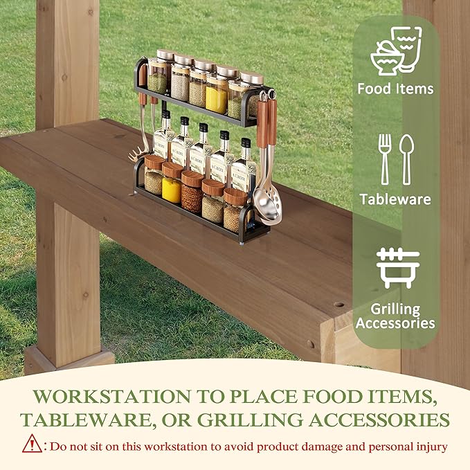 8 x 5 FT Wooden Grill Gazebo with Sloping Metal roof, 2 Full Size Grills, BBQ Canopy for Outdoor Patio, Lawn, Garden, Light Mocha Brown
