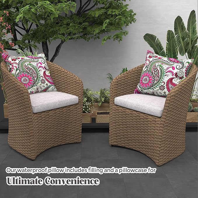 WOLKI Waterproof Outdoor Pillows 20x20 Feather and Down Filled Throw Pillow for Patio Furniture, Outside Decorative Pillow Set of 2 Flower