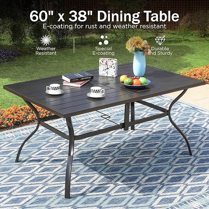 PHI VILLA 7 PCS Patio Dining Set, Outdoor Table Chair Set with Large Metal Table, 6 High Back Patio Chairs Include 4 Fixed and 2 Swivel Chair, Patio Furniture Dining Set for Patio Lawn Garden