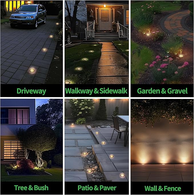 Landscape Well Light Kit, 8 Pack Low Voltage In Ground Lights and 100W Transformer and 100FT Cable and 30 Wire Connectors, IP67 Waterproof Outdoor, Grill Top Aluminum for Path Tree