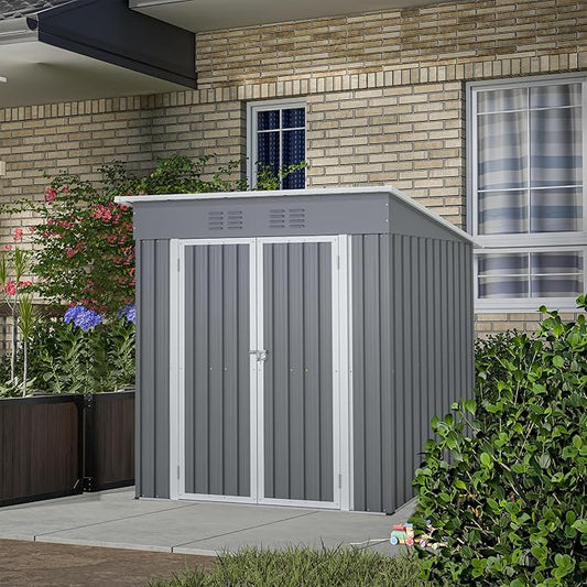 6X4 FT Outdoor Storage Shed, Waterproof Metal Garden Sheds with Lockable Door, Steel Tool Storage Buildings Shed & Outdoor Storage House for Garden, Backyard, Patio, Lawn, Trash Cans(Grey)