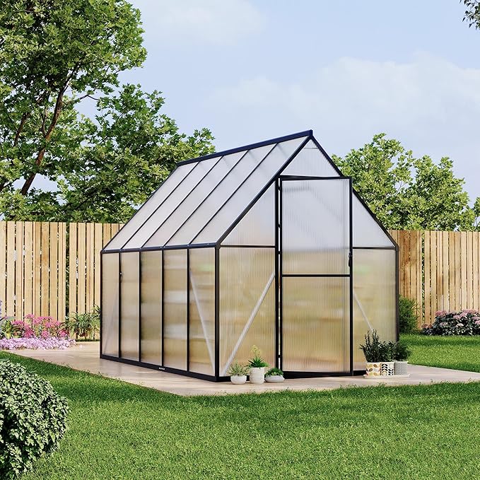 6 ft x9 ft Aluminum-Framed Polycarbonate Greenhouse, Heavy Duty Polycarbonate Greenhouse with Quick Setup Structure and Roof Vent, Large Enhanced Aluminum Green House Kit for Outdoors